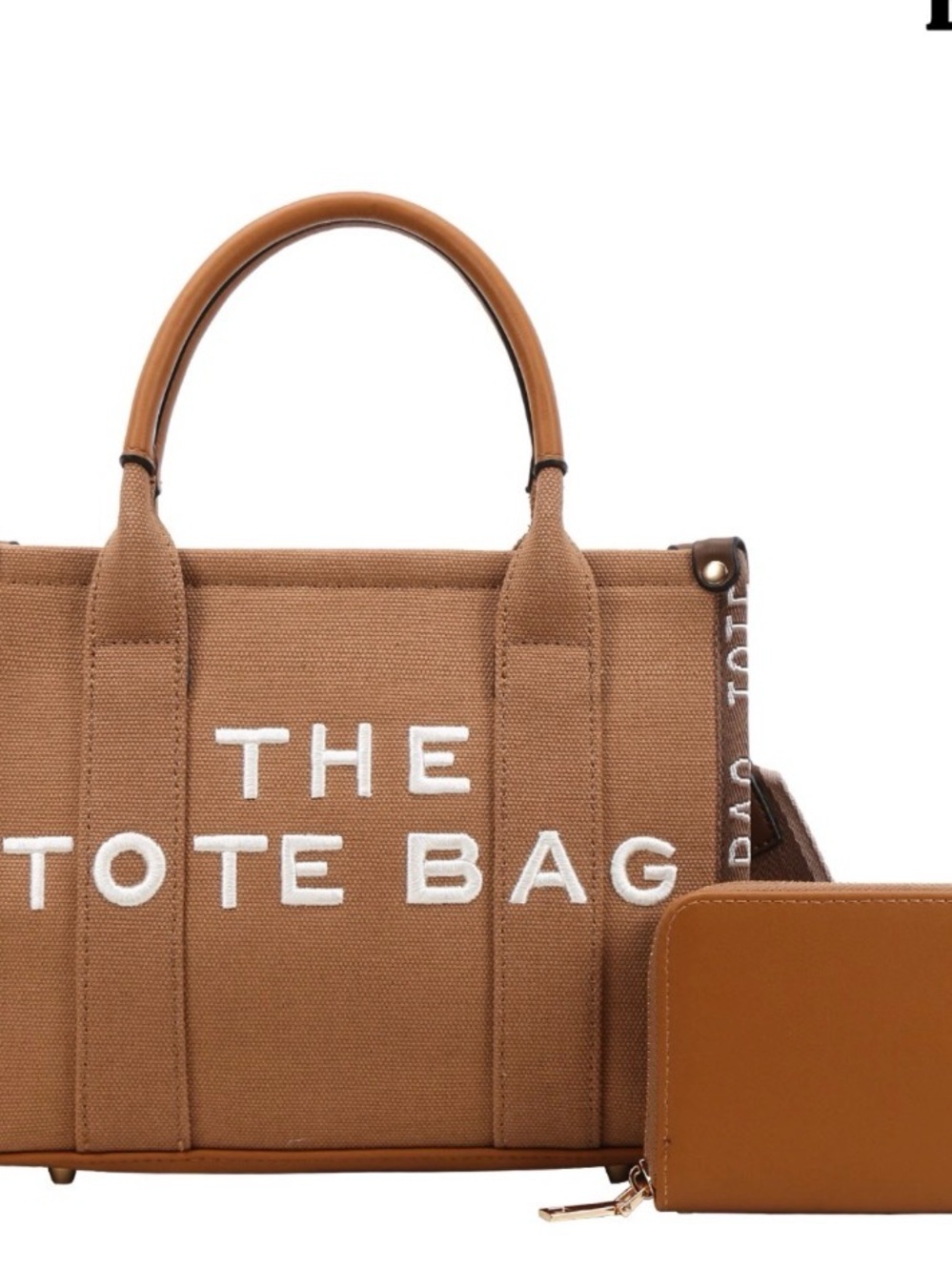 The Tote Bag Canvas Tote in Tan with White Lettering